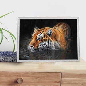 5x7 Tiger Watercolor Oil Painting Print -‎ Majestic Tiger in Water